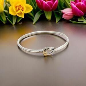 Tiffany & Co Estate Love Knot Bangle Bracelet 6.5" 18KT + Silver TIF801